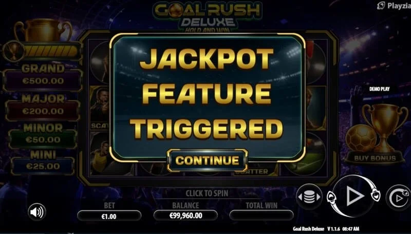 Goal Rush Deluxe — Jackpot Hold and Win palaišana ar bonusa bumbām