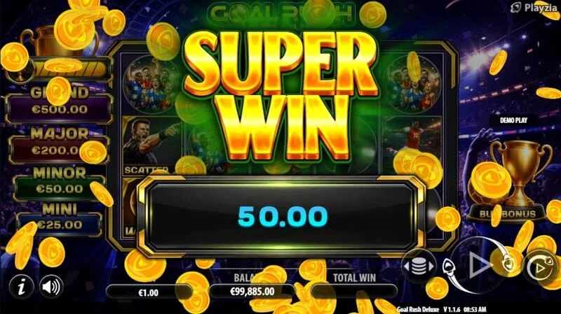 Goal Rush Deluxe — fināla superlaimests ar Grand džekpotu